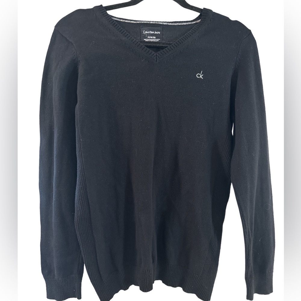 Calvin Klein Jeans Women’s Sweater Black XL 16-18 side ribbing, Excellent‎
